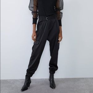 Zara Satin Cargo Trousers Black sz M